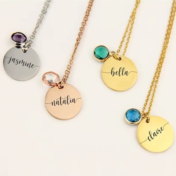 Handmade Jewelry - PERSONALIZED NAME & BIRTHSTONE ROSE GOLD SILVER STAINLESS STEEL limited quantity